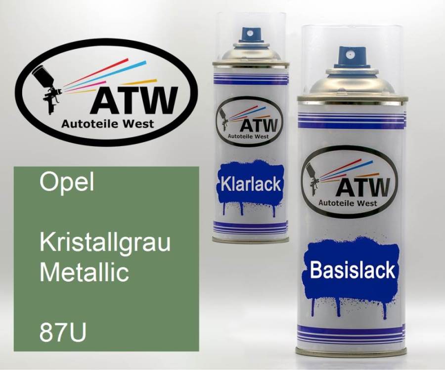 Opel, Kristallgrau Metallic, 87U: 400ml Sprühdose + 400ml Klarlack - Set, von ATW Autoteile West.